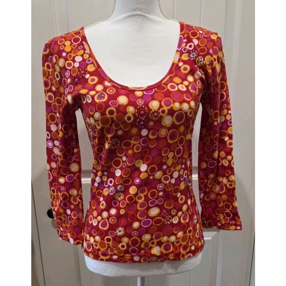 Chaudry B Size S NWT Sample Y2K Bright Circle Vintage Sequin Beads Boho 3/4